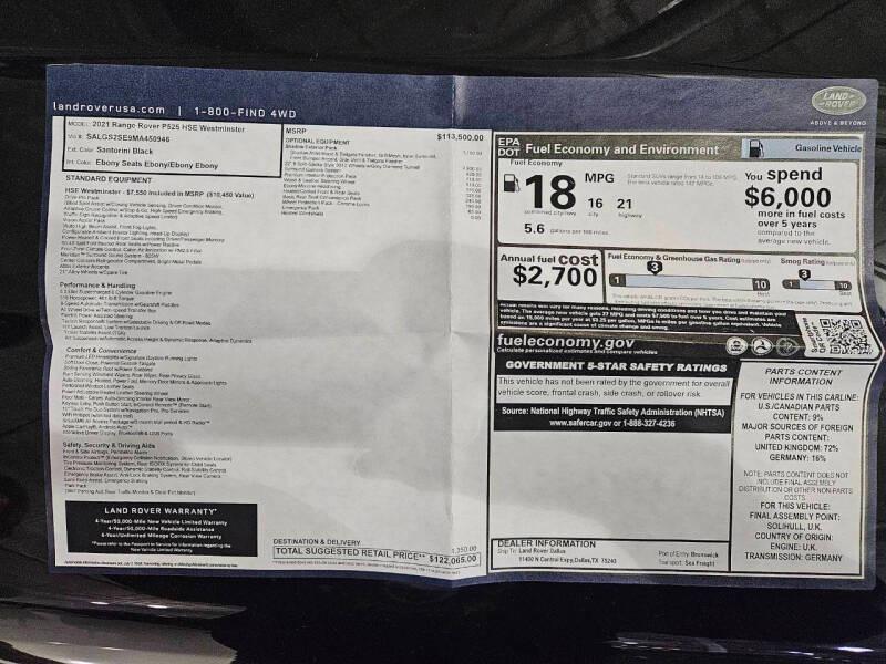 2021 Range Rover P525 HSE Westminster Edition