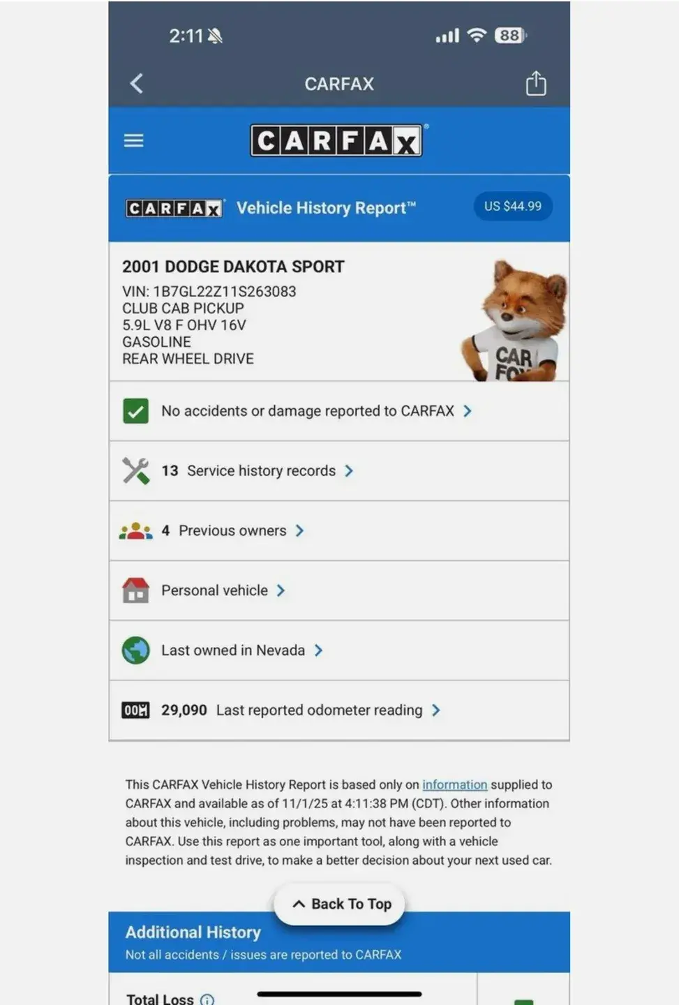 2001 Dodge Dakota Sport