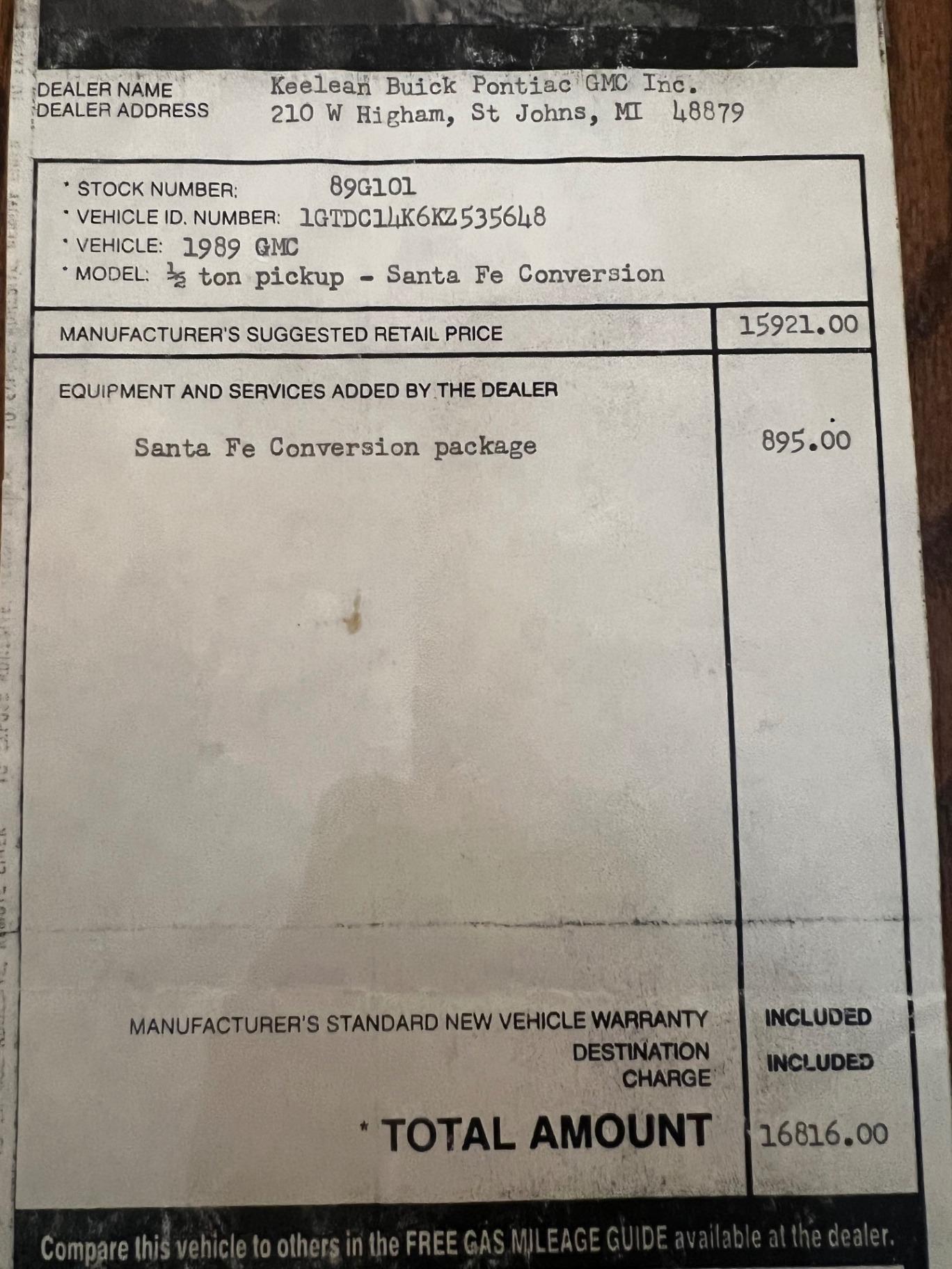 1989 GMC C1500 Sierra Santa Fe Edition