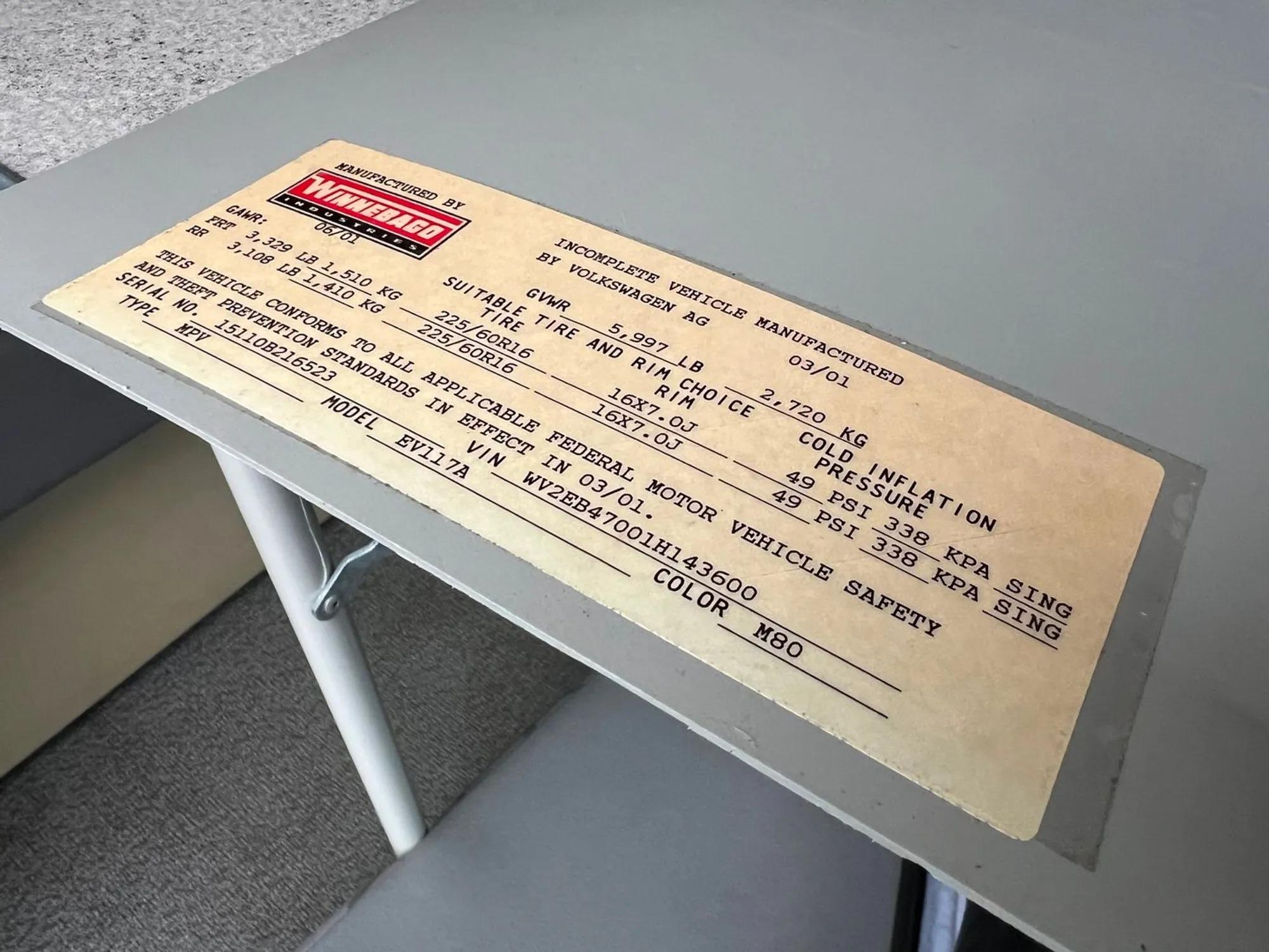 2001 Volkswagen EuroVan Camper