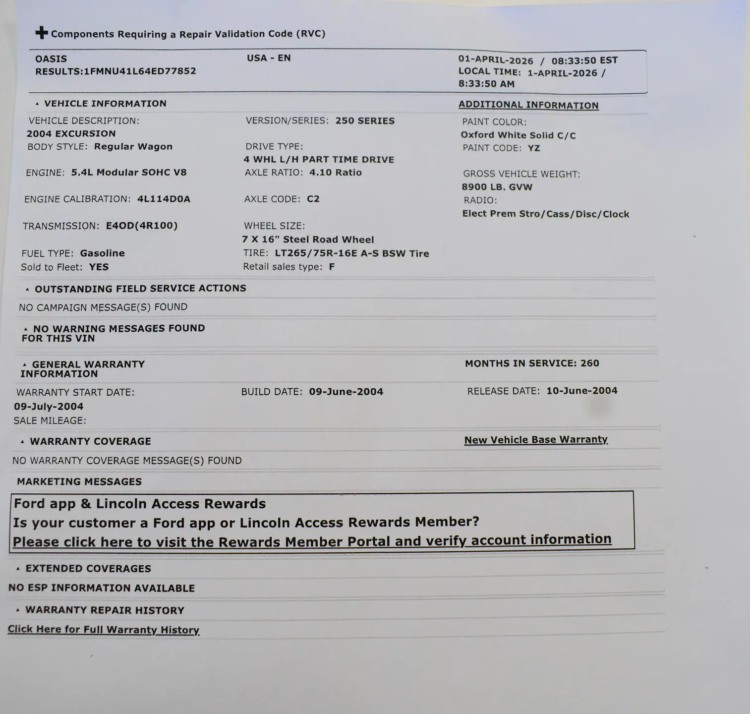 2004 Ford Excursion XLT 4X4