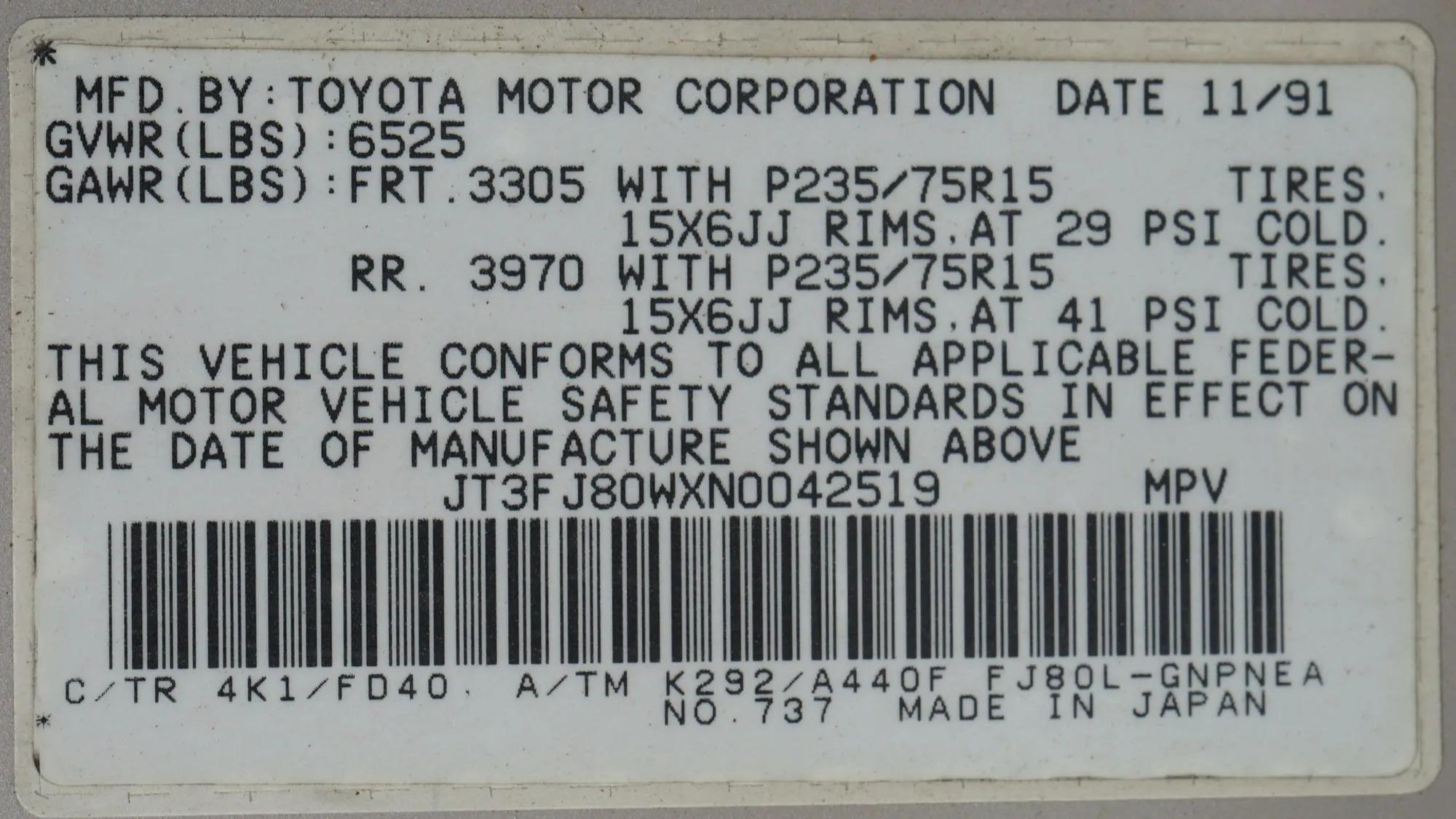 1992 Toyota Land Cruiser FJ80