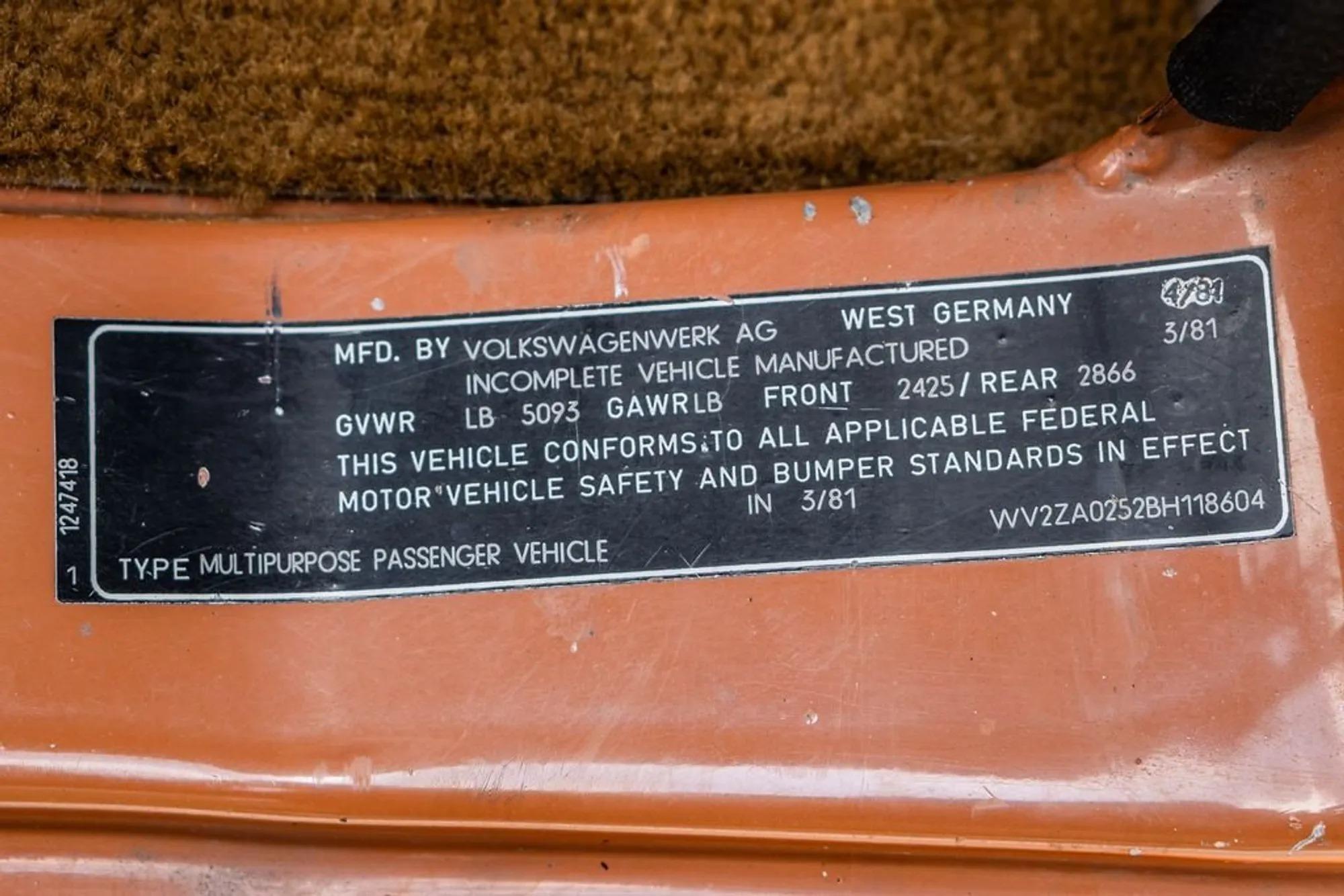1981 Volkswagen Vanagon Westfalia Camper