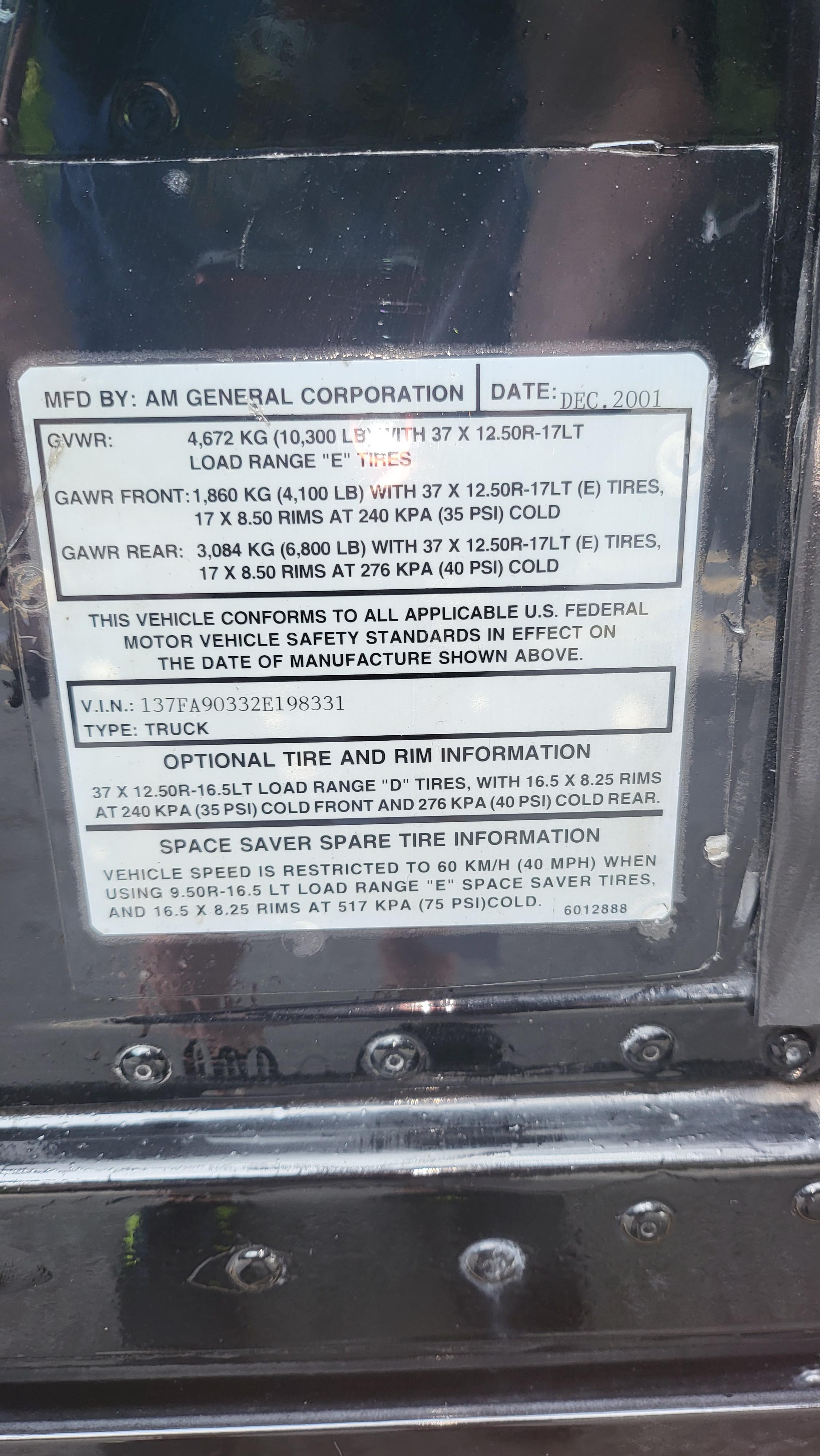 2002 HUMMER H1 Open Top