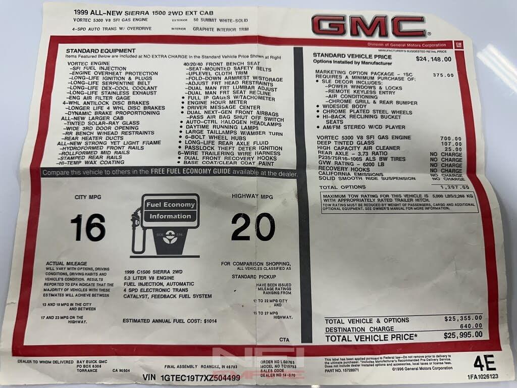1999 GMC Sierra 1500 Extended Cab Short Bed