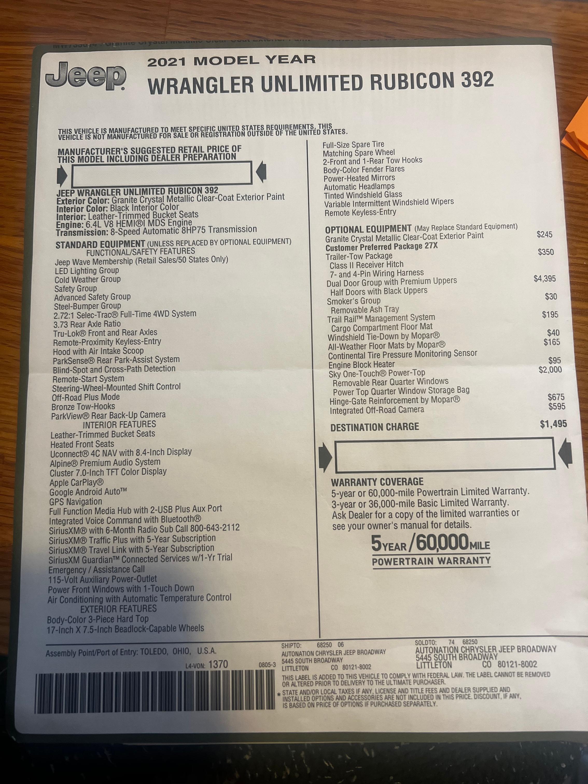 8k-Mile 2021 Jeep Wrangler Rubicon 392