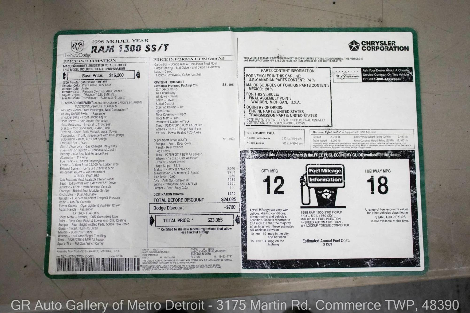 1998 Dodge Ram 1500 SS/T